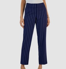 Kasper Women's Blue Pinstripe Mid-Rise Straight-Leg Dress Pants Size 8