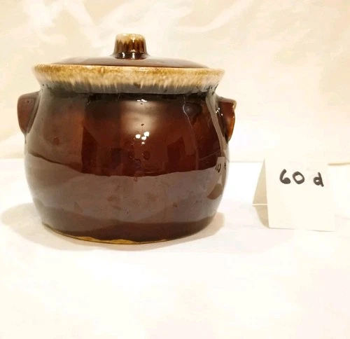 Vintage Hull Pottery Brown Drip Glaze Bean Pot with Lid USA