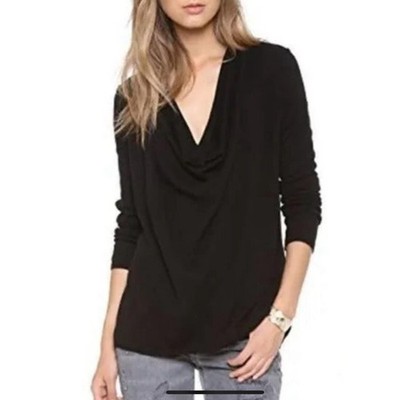 Joie Cashmere Crush Draped Cowl Neck Sweater Black Small Minimalist Luxury Cozy