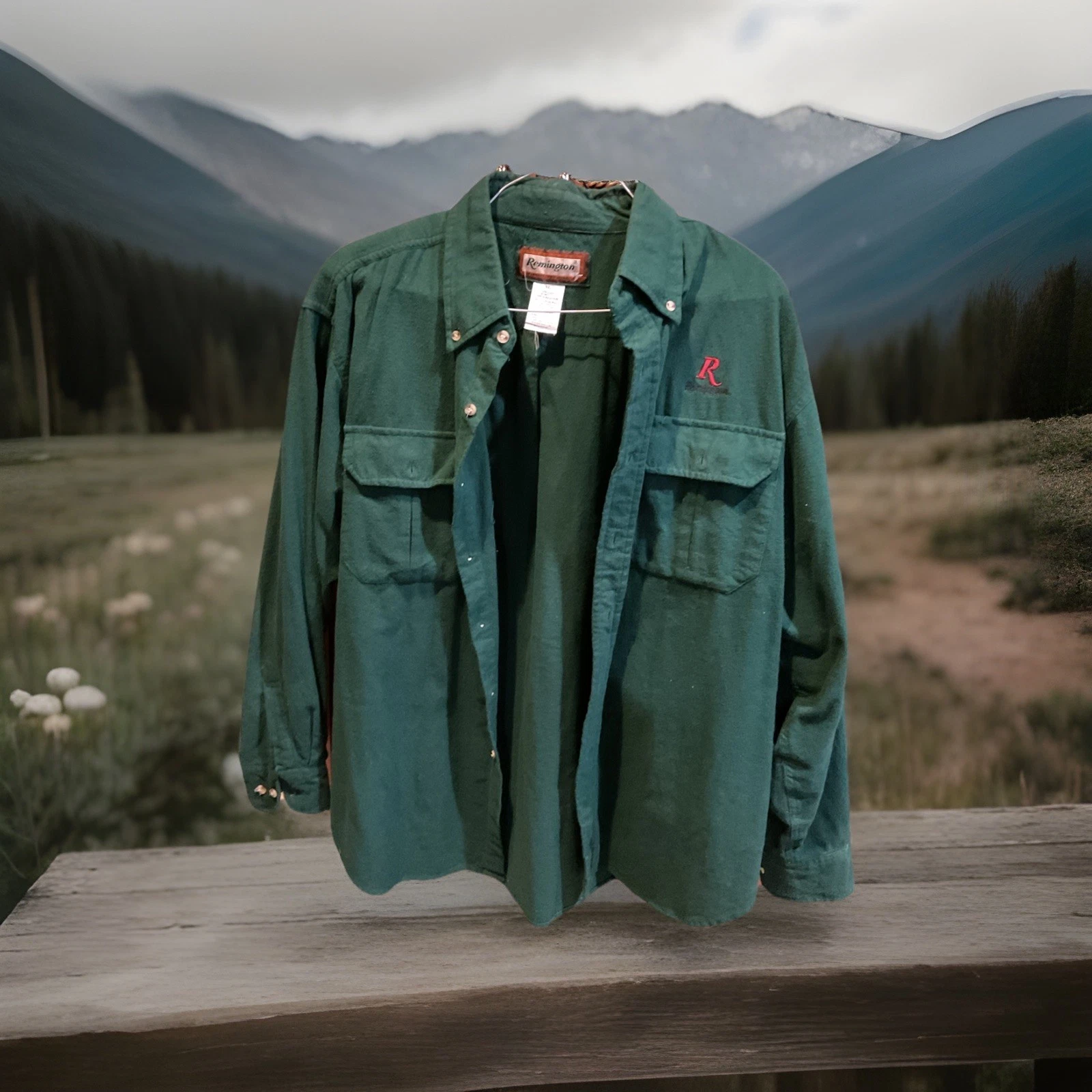 Vintage Remington Men’s Shirt Shooting Hunting Green XLarge 100% Cotton EUC