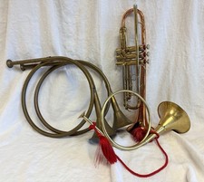 Brass copper decorative french horn trumpet christmas decor x4