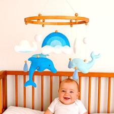 Dolphin mobile Ocean Baby Mobile Felt Nursery Crib Handmade Gift for Boy