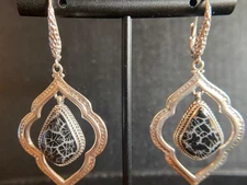 Sarda,Bali Made, Chic,Sterling & Blk Indo Coral Earrings with “Middle East Vibe”