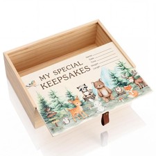 Wooden Baby Keepsake Box Jungle Animal Memory Newborn Baptism Gift