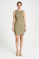 Michael Kors Khaki/Sand Sheath Dress Size 4 Gold Hardware Sleeveless Work
