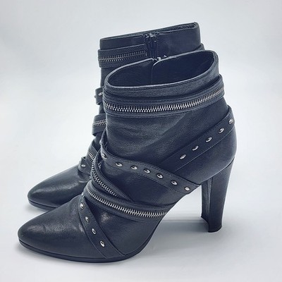 STUART WEITZMAN Black Leather Pistolero Zipper Studded Boots Heels Size 7.5M