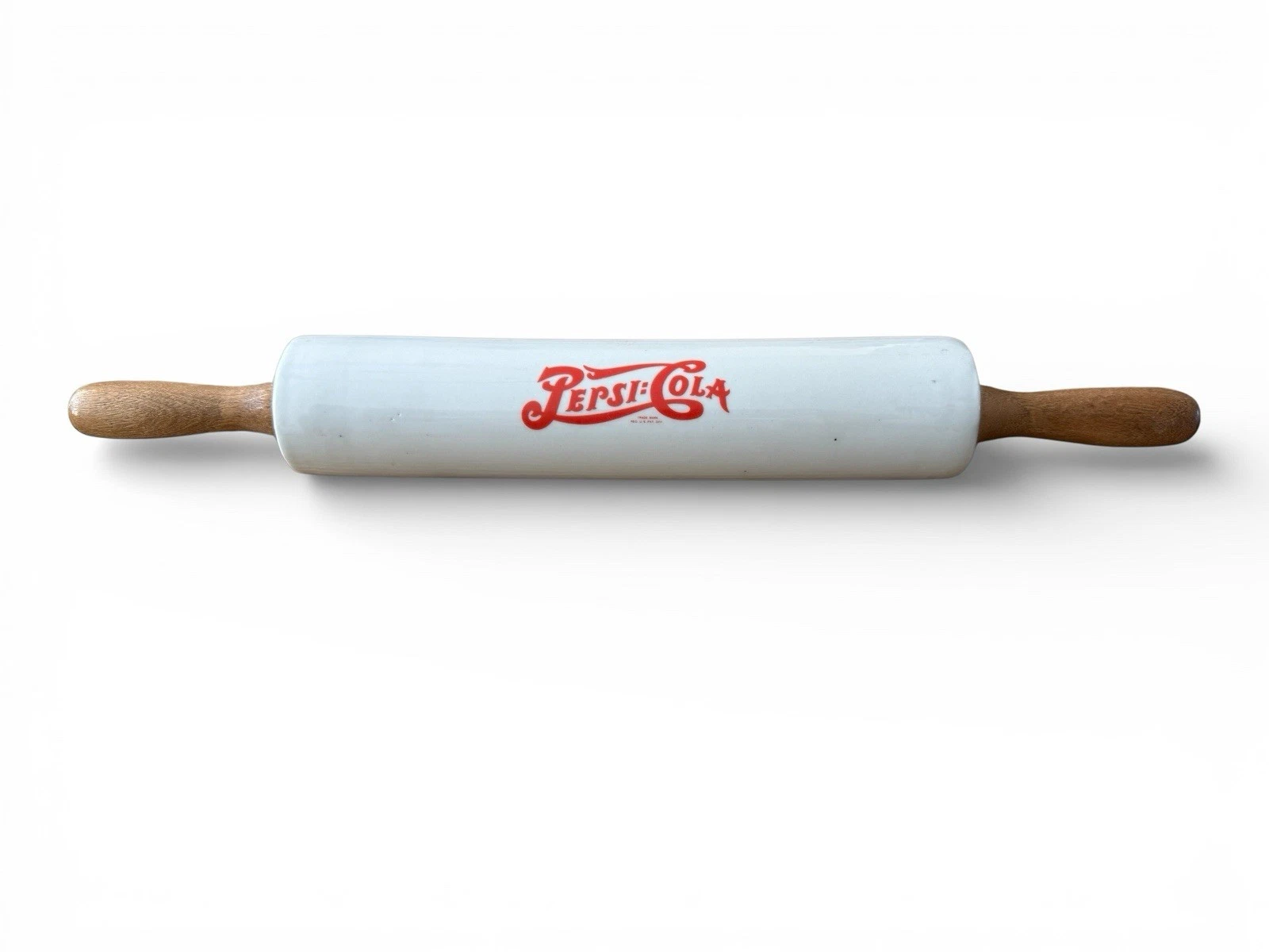 Pepsi-Cola Ceramic Rolling Pin White Red Brown Solid Pattern With Handle