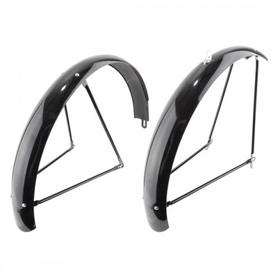 Wald Balloon 962 Steel Bike Fenders 26'' - Full-Coverage, Durable Gloss Black,