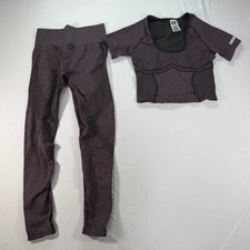 Gymshark Vital Seamless 2.0 Set Womens Small Burgundy Plum Short Sleeve Leggings