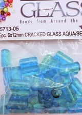 Aqua Crackle Seaglass Tube Beads 12x6mm Qty:35