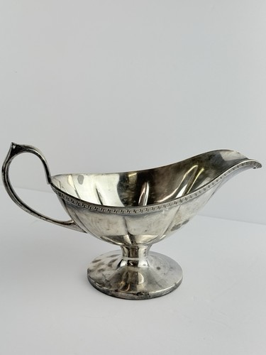 Antique Silver-Plated Footed Sheffield Gravy Boat With Greek Rim Detail G. S. Co