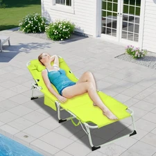 Foldable Sun Recliner Beach Chair Tanning Chaise Lounger Adjustable&Breathable