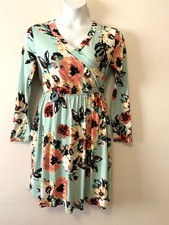 Vintage Size Large Long Sleeve Surplice Front Stretchy Dress Long Sleeve POCKETS