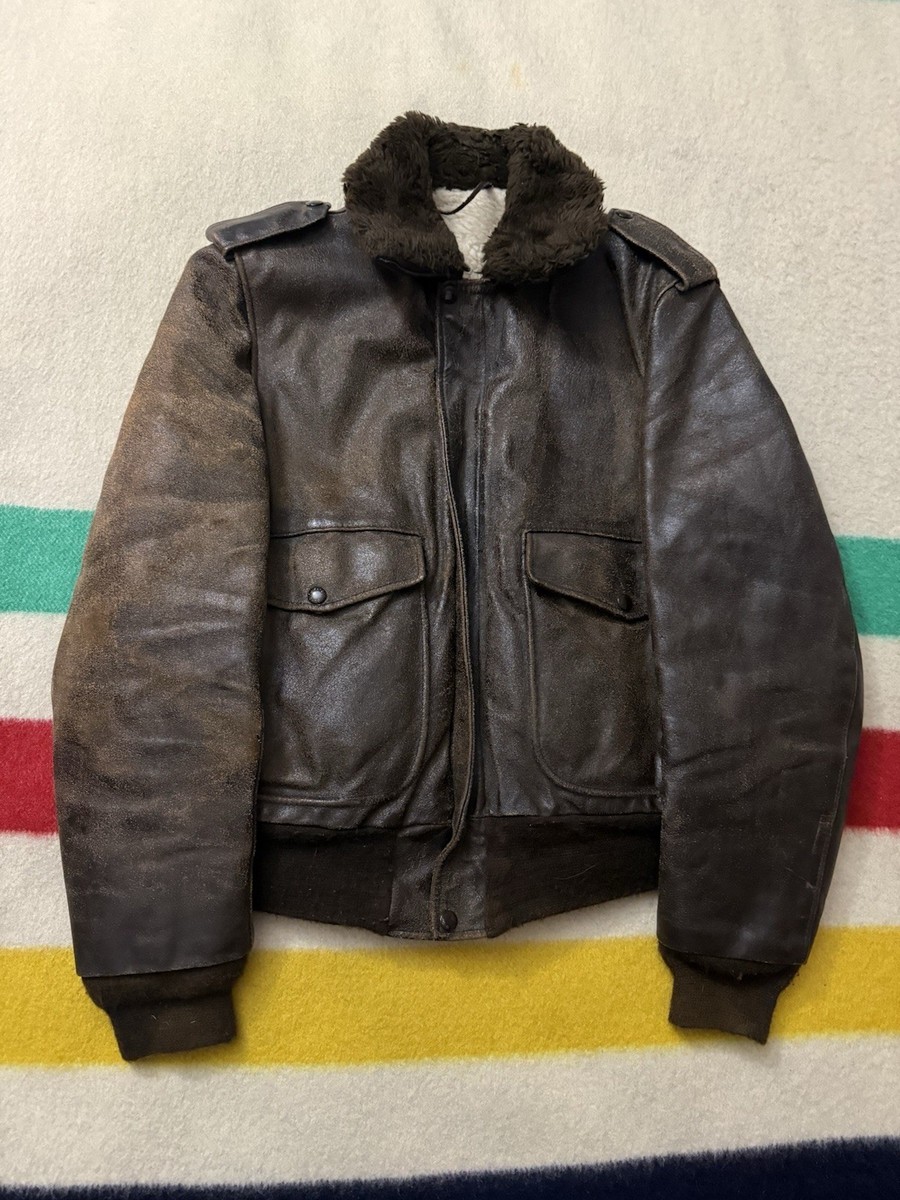 Vintage Schott Bros NYC I-S-674-M-S Brown Leather Flight Bomber