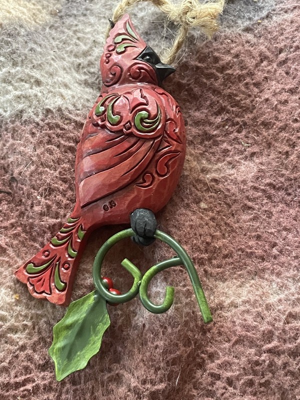 Jim Shore NORDIC NOEL CARDINAL ON PINE SPRIG HANGING ORNAMENT 6017049 