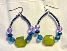 1980's Dangling 2 3/8" BEADED & FAUX CRYSTAL GORGEOUS COLORS PIERCED EARRINGS