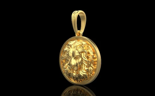 14K Solid Yellow Gold Round Lion Head Pendant, 18mm charm Lion Head Necklace - Image 2 of 4