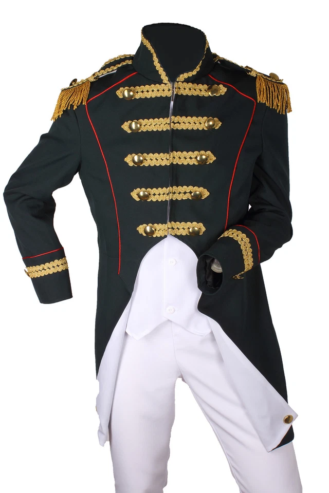 Vestido de fantasía Disfraz Soldado Napoleón Chaqueta Uniforme Teatro Frock-Coat Verde Blanco Foto 2 de 4