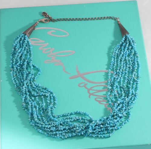 CAROLYN POLLACK Sterling Silver BEADED NECKLACE 10-STRAND Blue Turquoise Chips - Picture 2 of 7