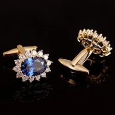 Men's Cufflinks Blue Crystal French Shirt Zirconia Wedding Gold Cuff Links Gift