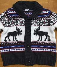 JANIE and JACK Shawl Collar Cardigan Sweater Gray White Reindeer Sz 6-12 M New!