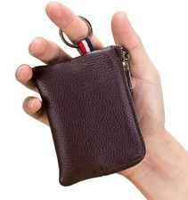 Men Womens Small Cowhide Leather Coin Purse Zipper Pocket Key Card Change Wallet