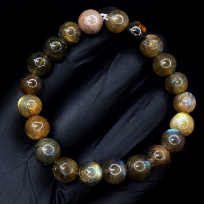 Echtes tolles Flash Labradorit 142 kt dehnbares Armband Perlen VK 02 E596