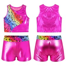 Kids Girls Athletic Suit Sport Outfit Modern Shorts Set Dance Tracksuit Workout