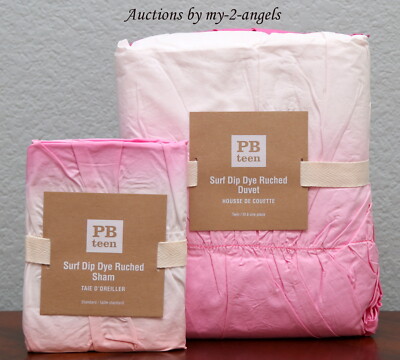 Pottery Barn Teen Surf Dip Dye Ruched Twin Duvet+Sham PINK WHITE