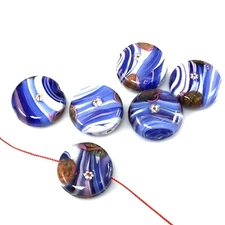 Handmade Lampwork Glass Ocean Blue Sky Dream Floral Beads Artisan 20mm 6pcs(A13)