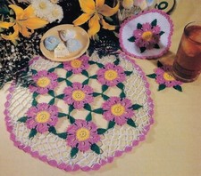 Floral Kitchen Place Mat, Coaster, Potholder crochet pattern instructions