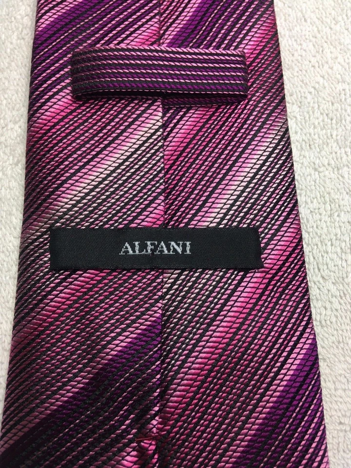ALFANI CORBATA HOMBRE ROSA Y MORADO RAYAS 4 X 59 Foto 4 de 4