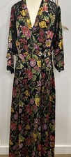 Vintage Vanity Fair Small Kimono Wrap Robe Black Tropical Floral Nylon Made USA