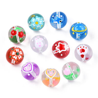 20 Stck. Transparent Lampwork Glasperlen Rund mit Hai Muster 13-17 mm