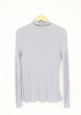 ENZA COSTA Silk Rib Long Sleeve Mock Neck Tunic Pullover Top Vapor S $225 A3