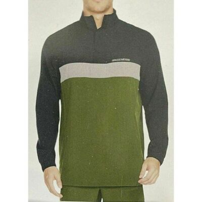 Skechers Men's 1/4 Zip Pullover Windbreaker, Black/Olive, Large, NWT
