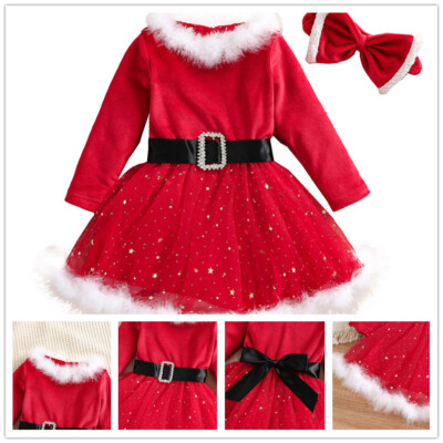 Kids Girls Xmas Dress Red Santa Claus Dresses Cosplay Christmas Costume  Shiny | eBay