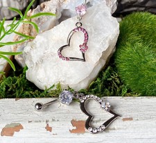 1pc Heart Dangle w/ Flower CZ Gem Belly Ring Navel Piercing Naval Body Jewelry