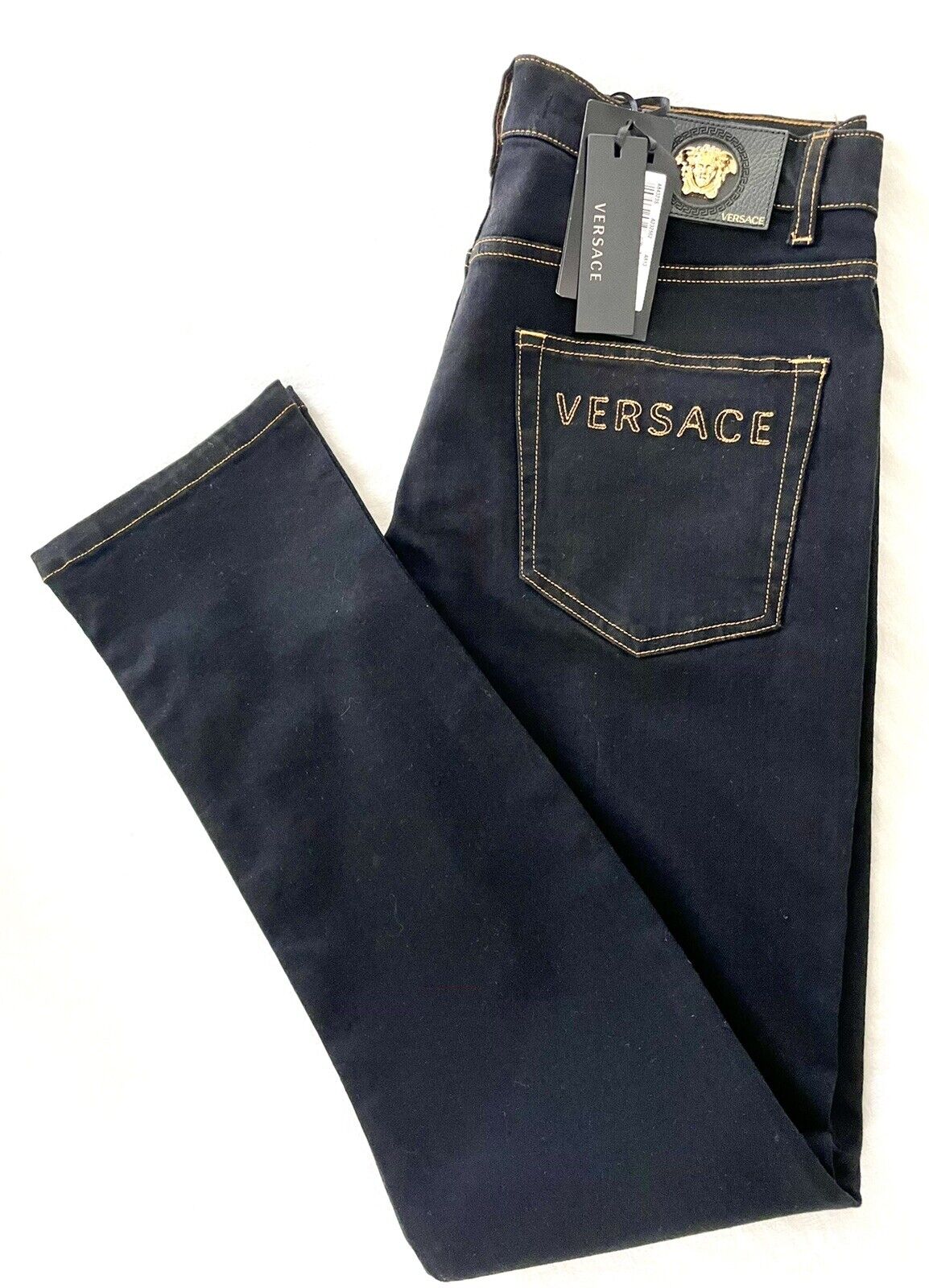 AUTHENTIC VERSACE BLACK DENIM JEANS VERSACE EMBROIDERED PRINT SIZE