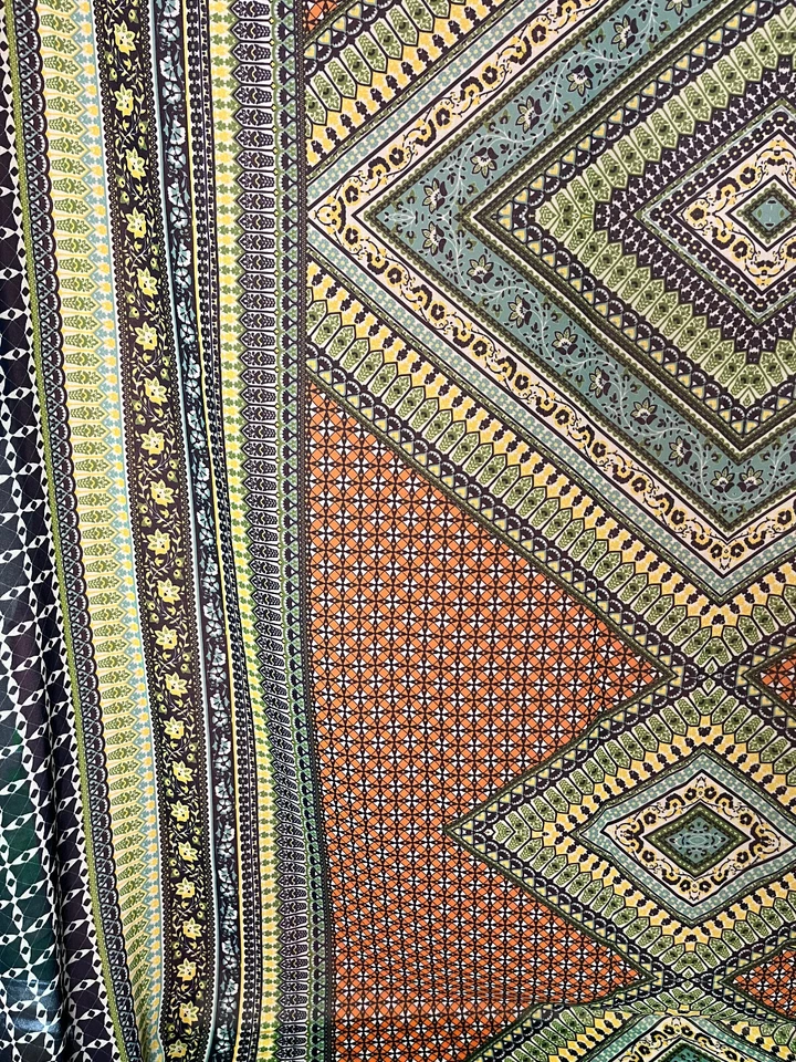 Vintage Bohemian Abstract Geometric  Style Sheer Fabric/ Sewing Material 3 Yards - Image 3 of 3