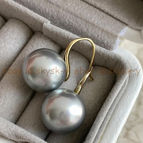 Orecchini Pendenti Oro Oro Perfect Rotondi AAA Argento Grigio Akoya Vera Perla Naturale - Foto 7 di 8