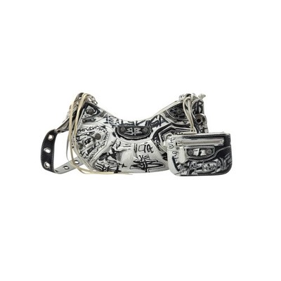Balenciaga Schultertasche Graffiti Le Cagole XS weiß Leder