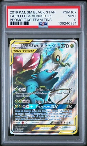 2019 POKEMON SM BLACK STAR PROMO #SM167 FULL ART/CELEBI & VENUSAUR GX PSA 9