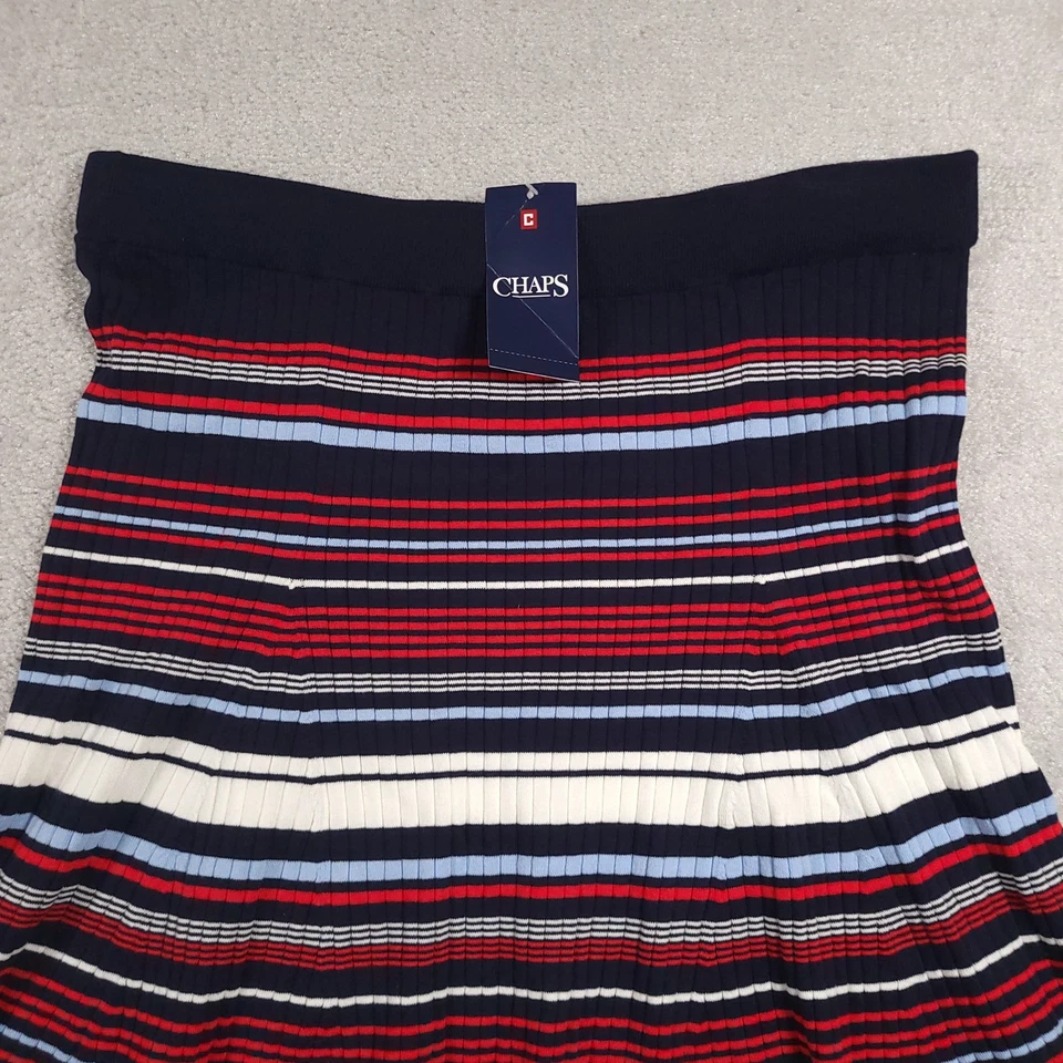 Falda Chaps Mujer XL Azul Rojo Blanco Rayas Plisada Tejida Pull On Midi Nueva Foto 3 de 4