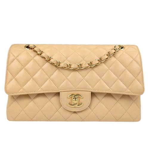 Chanel Beige Calfskin Medium Classic Double Flap Shoulder Bag 167264
