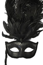 Brand New Mardi Gras Masquerade Colombina Vanity Fair Venetian Mask Black/Black