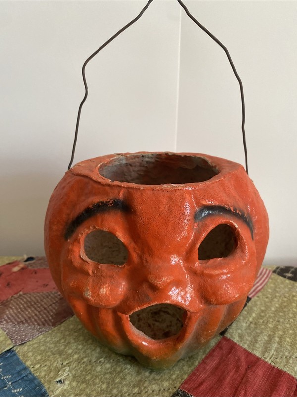 Vintage 1930's Halloween Paper Mache/Pulp Jack O Lantern 5”rare Condition