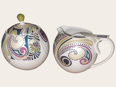 Denby Monsoon Cosmic Milchkännchen & Zuckerdose Paisley Design Neu mit Etikett