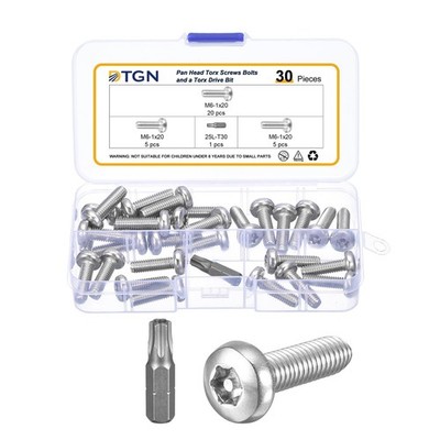 M6x20mm Pan Head Torx Security Screws - 30Pack - Good for Machinery - 304 Sta...