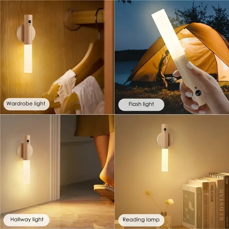 Motion Sensor LED Night Light Magnetic Wall Lamp USB Rechargeable Stick ...